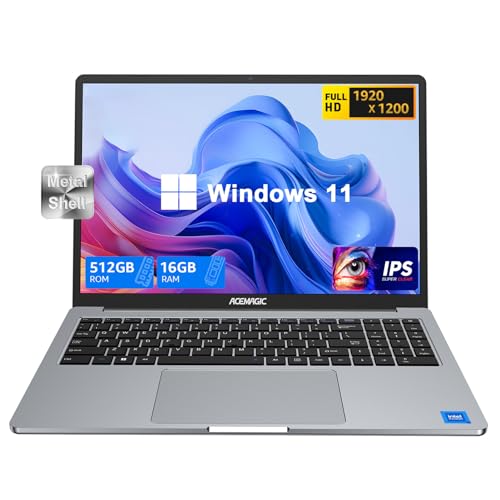ACEMAGIC Laptop Computer 16 inch FHD Display, 16GB RAM 512GB ROM with Intel 12th Gen Alder Lake N95(4C/4T, Up to 3.4GHz) Support WiFi, BT5.0, 1MP Webcam, 3*USB3.2, Type-C